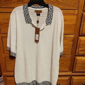 Prestige White and Black Geometric Trim Shirt